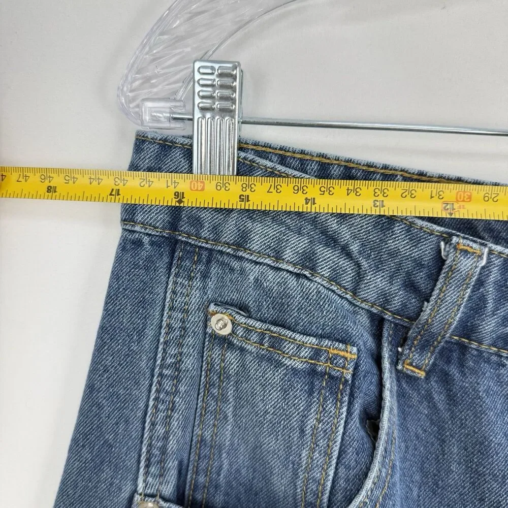 Women’s Blue Denim Barrel Leg Jeans Size 12 High Rise Wide Leg Trendy - Picture 12 of 16